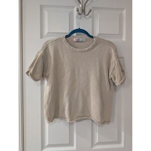 Free People Beach, Small, Macy Sweater, Short Sleeve, Cropped, Sand, Boxy